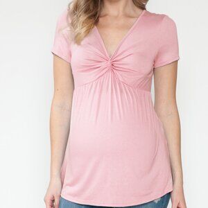 Maternity Pastel Baby Pink Front Twist Pastel Spring Top